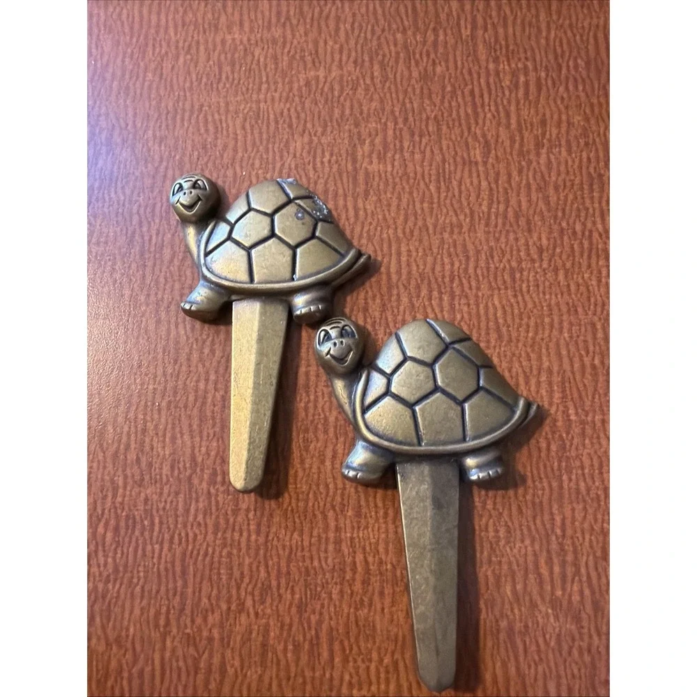 Vintage Brass Happy Turtle Plant Spade Gardening Flower Pot 3